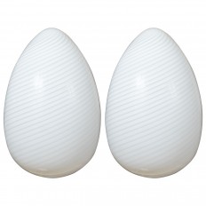 Pair of large lattimo glass ovoid lamps